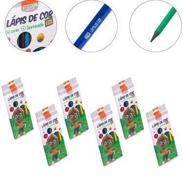 Imagem de Kit 6 Caixa Lápis De Cor 12 Cores Resina Reciclada Sextavado