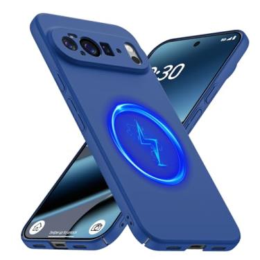 Imagem de GRECAZO Capa fina magnética adequada para Google Pixel 10 Pro XL (2025) [compatível com MagSafe] Capa rígida ultrafina leve durável minimalista fosca à prova de choque antiderrapante anel azul