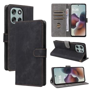 Imagem de Capa compatível com Motorola Moto G56, compatível com Motorola Moto G66y / G66j, couro PU, capa flip preta