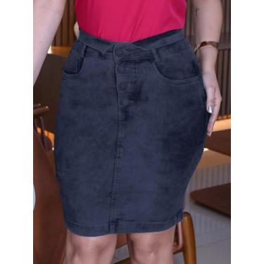 Imagem de Saia Feminina Jeans Lapis Botão Encapado - NoBrand, Azul marinho, G