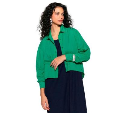 Imagem de Camisa Feminina Biamar Mullet Algodão Bolsos Botões Verde, Verde, Únic