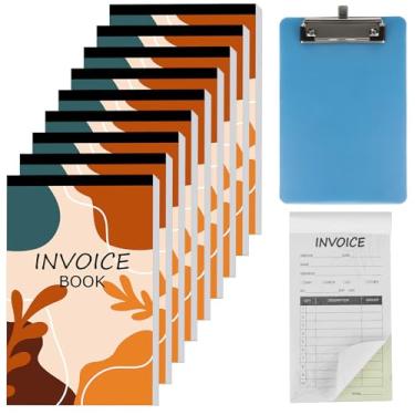 Imagem de Pacote com 10 livros de faturas Boho para pequenas empresas, 2 partes, livros de faturas de vendas sem carbono, 50 conjuntos por livro, estética e fácil de usar, bloco de recibos, suprimentos