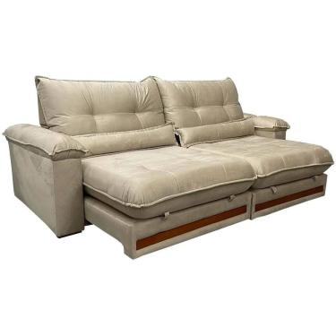 Imagem de Sofá Qatar com Molas Ensacadas 4 Lugares Retrátil e Reclinável 240cm Tecido Veludo Trevo Cor Bege