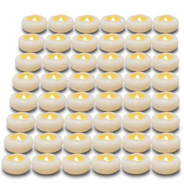 Imagem de Velas flutuantes de 5,8 cm, 48 peças, decoração de Halloween, vela de LED sem chama, ativada por água, 165 horas, vela branca de plástico à prova d'água para centros de mesa, vasos cilíndricos