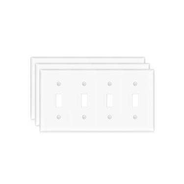 Imagem de [Pacote com 3] Placa de parede brilhante para interruptor, capa montada com parafuso de 4 grupos, termoplástico de policarbonato durável, acabamento brilhante, tamanho padrão