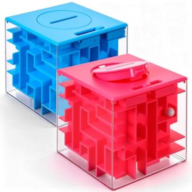 Imagem de Patelai 2 Pieces 3.03 Inch Money Holder Maze Puzzle Gift Box, Christmas Money Gift Holder Box Fun Maze Puzzle Brain Teasers for Adults (Red, Blue)