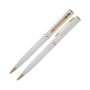 Imagem de Caneta Personalizada Presente Crown Capricci Luxo Esferográfica Nome Logo Gravação Laser (Branco)