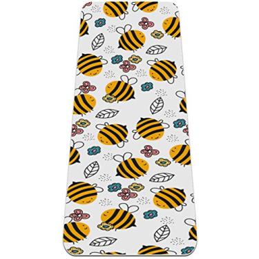 Imagem de REJOON Tapete de ioga bonito com estampa de abelhinha tapetes de ioga antiderrapantes para mulheres e meninas tapete de exercício macio tapetes de pilates