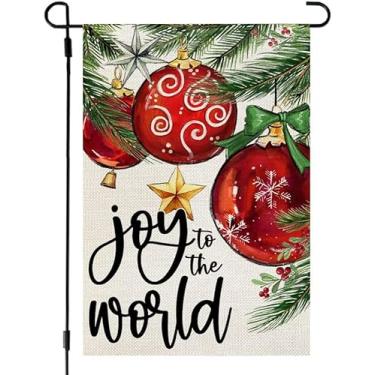 Imagem de Joy to the World Bandeira de jardim de Natal 30,5 x 45,7 cm, casa ao ar livre, pátio, lanterna vermelha, pinheiro, decoração de jardim de Natal -B