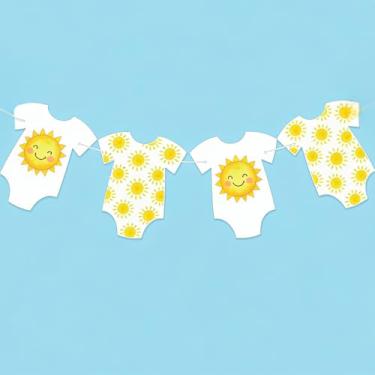 Imagem de ALISSAR Sunshine Baby Onesie Grinalda Banner Decoração-Pré-amarrado e Dupla Face 8 Peças Aquarela Onesie Cartões para Chá de Bebê e Festa de 1º Aniversário Decoração Primeira Viagem ao Redor do Sol