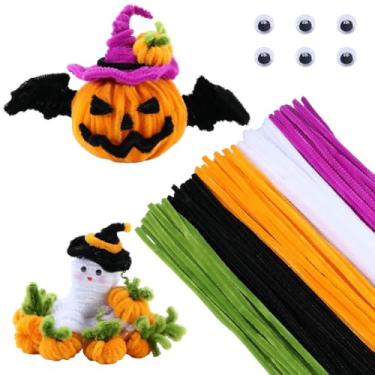 Imagem de SUNNYCLUE 220 peças de limpeza de cachimbo artesanato Halloween cachimbo laranja hastes de chenille plástico olhos arregalados abóbora fantasma ornamentos para projetos de artesanato DIY presente