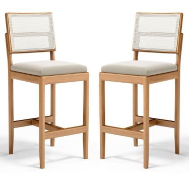 Imagem de Kit Com 2 Banqueta Milena Madeira Maciça Assento Estofado Encosto De Tela Sintética