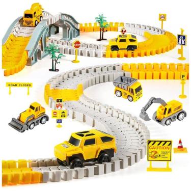 Imagem de Pista de Corrida de Construção com 260 peças, Incluí 6 Carros para Crianças de 3 a 6 Anos, Kizplays, Amarelo.