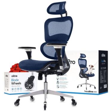 Imagem de Cadeira de Escritório Ergonômica Giratória e Ajustável com Apoio 3D, OLINE ErgoPro, Azul