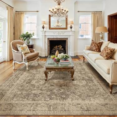 Imagem de WondRg Tapete vintage marrom 25 x 30 cm para sala de estar, quarto, grande, rústico, antiderrapante, leve, aspirável, macio, lavável, para sala de jantar interna