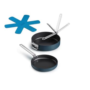 Imagem de Joseph Joseph Space Conjunto de frigideira antiaderente de 2 peças, design de encaixe com alças dobráveis, revestimento de cerâmica, seguro para indução e forno