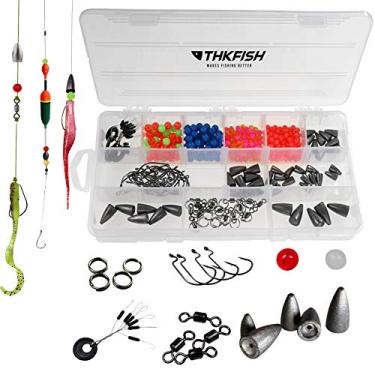 Imagem de THKFISH Carolina Rig Texas Rig pesos de balas de pescaria para pias de pesca ganchos rolamento barril de pesca anéis de contas com caixa de plástico Texas e Carolina Rig faça-você-mesmo kit 339 peças/389 peças, 389pcs