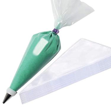 Imagem de Saco de confeitar 100 peças - 30,5 cm extra grosso grande para decoração de bolo/cupcake com 3 laços de saco, 2 acopladores padrão - Conjunto de sacos de confeiteiro descartáveis (100, 30,5 cm)