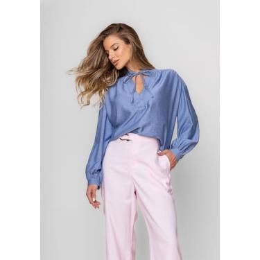Imagem de Blusa Alfaiataria Com Gola V Laço Azul Salvatore - Salvatore Fashion, 