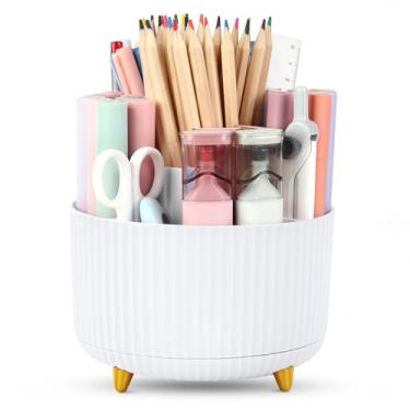 Imagem de Porta-canetas organizador de mesa, 5 compartimentos, organizadores de lápis giratórios de 360 graus, copos de lápis, armazenamento de mesa, artigos de papelaria para escritório, escola, casa
