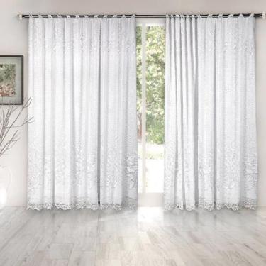 Imagem de Cortina Branca Renda C/ Forro Sala Roseiral 3x1,80 Alt - Interlar