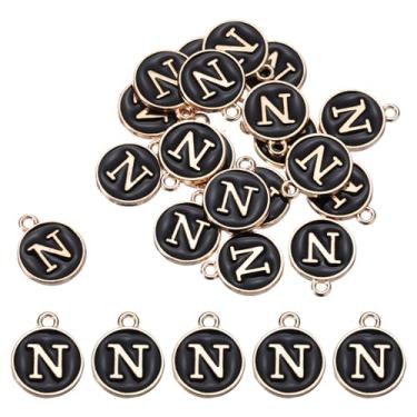 Imagem de Pingente alfabeto letra N dupla face esmalte inicial alfabeto preto, para colar pulseira brinco fabricação de joias, pacote com 20, TBD, Acetato, Ágata