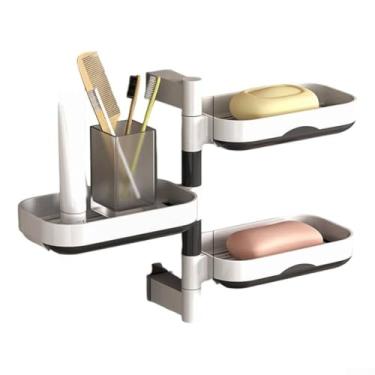 Imagem de Suporte de sabão Chuveiro Banheiro Rack de Armazenamento de Sabão Montado na Parede Ralo Rotativo Várias Camadas Lavanderia Ventosa Rack Saboneteira de Três Camadas para Banheiro