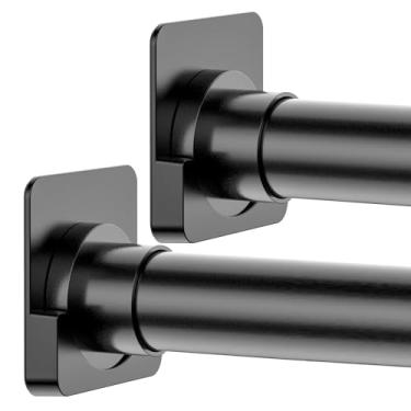 Imagem de Suporte de haste de chuveiro adesivo resistente ao calor, à prova d'água, suportes de varão de cortina de chuveiro, sem perfuração, suporte de haste de tensão, branco, pacote com 2 hastes não