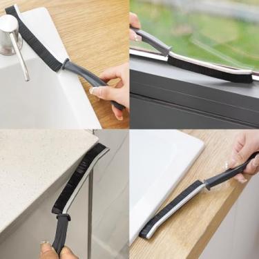 Imagem de Escova preta para fendas de banheiro - Limpador de cerdas rígidas sem ponto cego para banheiro, azulejos de cozinha e ranhuras de janela - Escova multifuncional para poeira