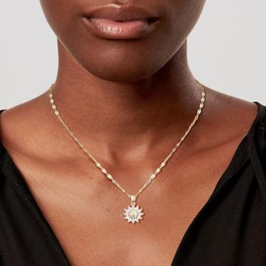 Imagem de Colares femininos com pingente de folha de ouro 14K delicado com pingente de sol, medalhão e lua