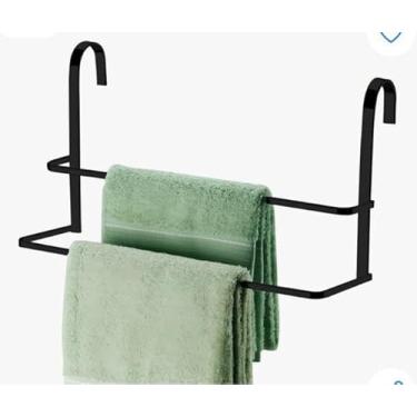Imagem de Porta Toalhas Duplo Preto Fosco Suporte Toalheiro Para Box 38cm