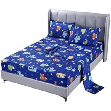 Imagem de SDIII Conjunto de roupa de cama de dinossauro, tamanho casal, 4 peças, microfibra macia, resistente a rugas e desbotamento, para crianças e meninos