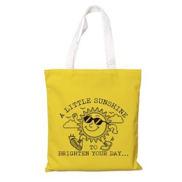 Imagem de Bolsa de lona inspiradora - A Little Sunshine To Brighten Your Day, bolsa de lona amarela, bolsa de ombro reutilizável de pano para trabalho, praia, viagem, presente de incentivo para amigas e