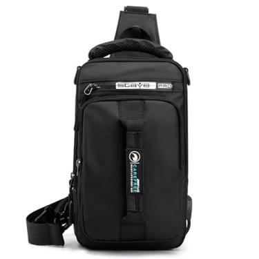 Imagem de Bolsa de ombro masculina transversal para uso diário ao ar livre cor sólida negócios casual Oxford estilo lona, Preto, Medium