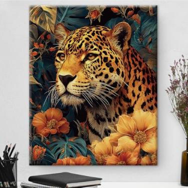 Imagem de Arte de parede botânica majestosa jaguar vintage emoldurada - Decoração de parede com flores escuras Academia para quarto, sala de estar, casa, 20,3 x 25,4 cm