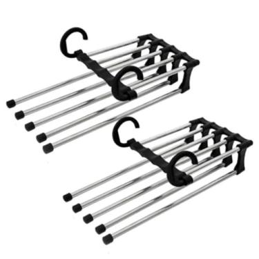 Imagem de Cabide Para Calças Organizador Aço Inox Multifuncional Retrátil 5 em 1 (2 unidade)