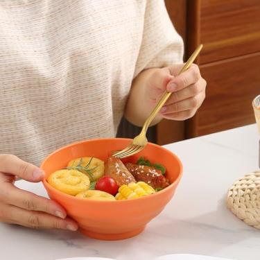 Imagem de Tigelas de cereais, 1 peça, tigelas de sopa de plástico, antiderrapantes e empilháveis, tigela de laranja para arroz macarrão salada mistura de aveia, pode ser lavada na lava-louças