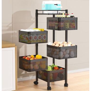 Imagem de Fruteira Chão Cozinha Moderna Aramado Preta Giratoria