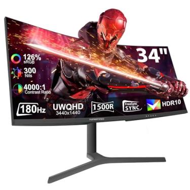 Imagem de Monitor curvo de 34 polegadas com alto-falante, 180Hz UWQHD 3440x1440 Ultrawide Curved Gaming Monitor Split Screen, 4000:1 Contraste, sRGB 126%, FreeSync & G-SYNC, HDMI, DisplayPort, VESA, altura