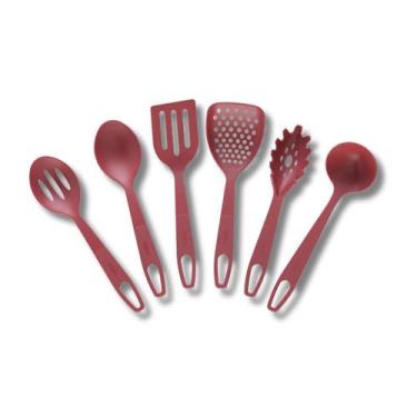 Imagem de Conjunto 6 Peças Cor Cereja Utensílio Colher Cozinha Nylon - Moara