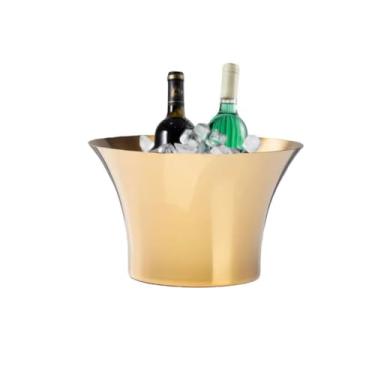 Imagem de Balde de gelo de aço inoxidável bicamada preservação do calor isolamento frio bonito KTV champanhe vinho tinto cerveja gelo bloco de gelo balde comercial (dourado, formato de cintura)