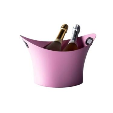 Imagem de Balde de gelo de aço inoxidável bicamada preservação do calor isolamento frio bonito KTV champanhe vinho tinto cerveja gelo bloco de gelo balde comercial (rosa)