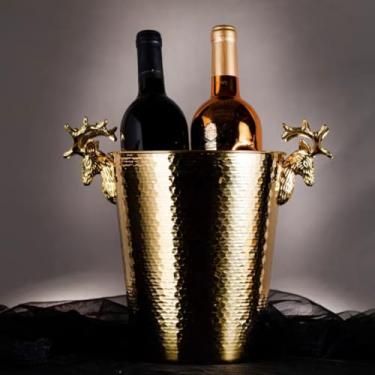 Imagem de Balde de gelo de aço inoxidável bicamada preservação do calor isolamento frio bonito KTV champanhe vinho tinto cerveja gelo bloco de gelo balde comercial (dourado)