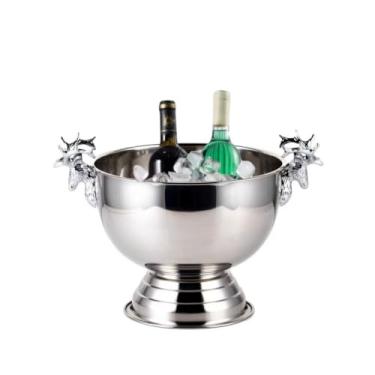Imagem de Balde de gelo de aço inoxidável bicamada preservação do calor isolamento frio bonito KTV champanhe vinho tinto cerveja gelo bloco de gelo balde comercial (prateado)