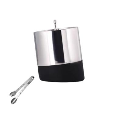 Imagem de Balde de gelo de aço inoxidável bicamada preservação do calor isolamento frio bonito KTV champanhe vinho tinto cerveja gelo bloco de gelo balde comercial (prata, sem alça)