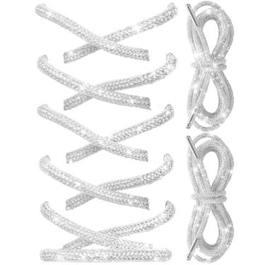 Imagem de UamGlsob Cadarços de strass com glitter, cadarços de corda redonda brilhante com diamante brilhante de cristal para tênis, moletons e botas, Prata, 54"/140cm