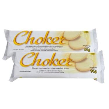 Imagem de Kit 2 Biscoito Choker Cobertura Chocolate Branco 95g - Krokero