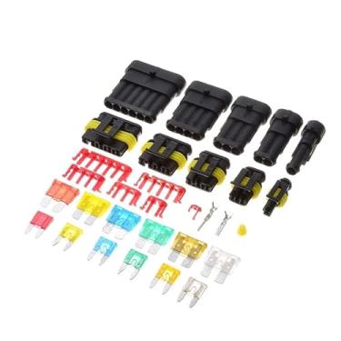 Imagem de 240 peças HID terminais impermeáveis conectores de fio elétrico + fusíveis de lâmina de veículo conjunto de fusíveis automotivos