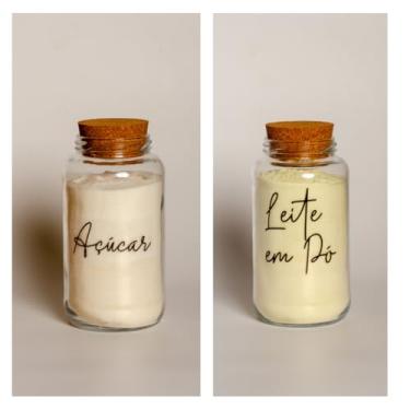 Imagem de Pote de armazenamento cafe Kit Cantinho do Café - ESCOLHA SEU KIT - Potes de Vidro 830 ml com Tampa de Cortiça(Açúcar e Leite em Pó)