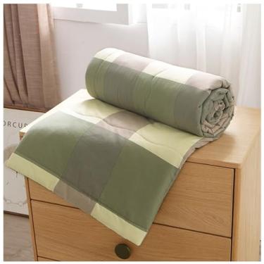 Imagem de EESCZVGBDX Colcha térmica de verão, colcha dupla face de ar condicionado, colcha xadrez listrada leve edredom de verão, lavável na máquina e fácil de cuidar